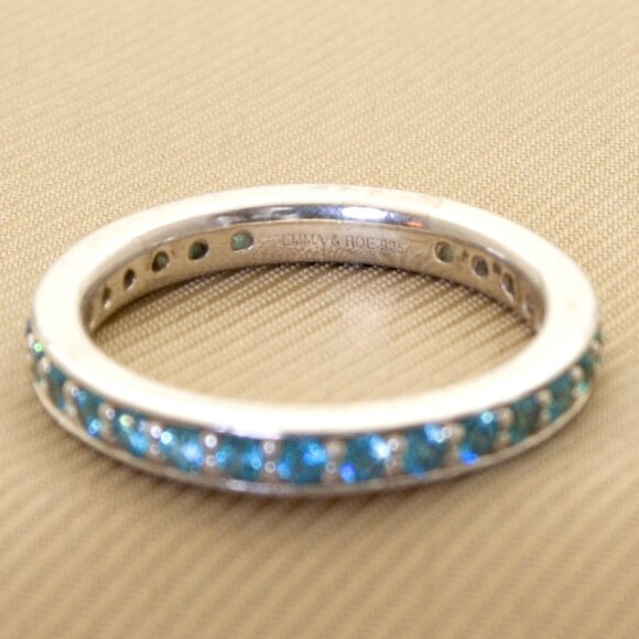 Sky Blue Sparkly CZ 925 Sterling Silver Band Ring, Stacking Band Ring, Size 5.5 - Picture 4 of 9